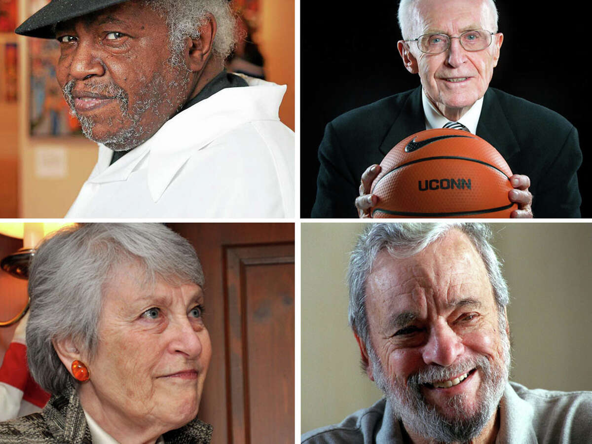 (From top left clockwise) Winfred Rembert, Dee Rowe, Stephen Sondheim and Julie Belaga are among the most notable Connecticut residents to have died in 2021.