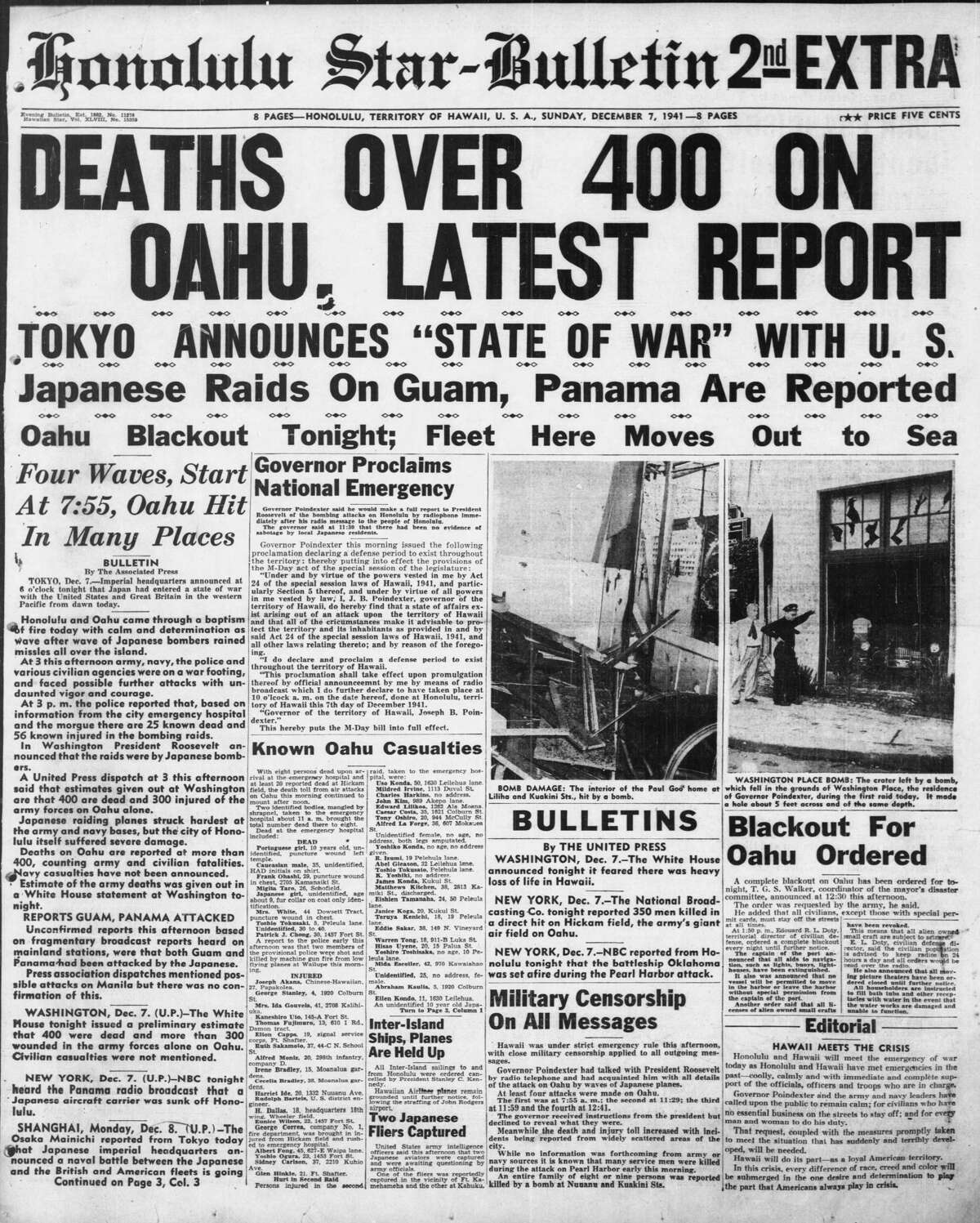 Honolulu Star-Bulletin, December 7, 1941