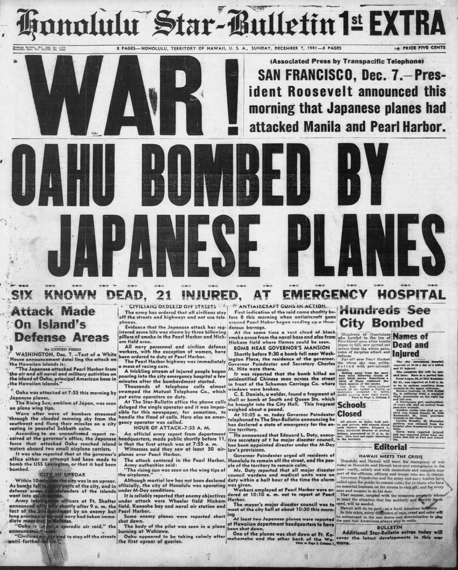 The Honolulu Star-Bulletin, December 7, 1941.