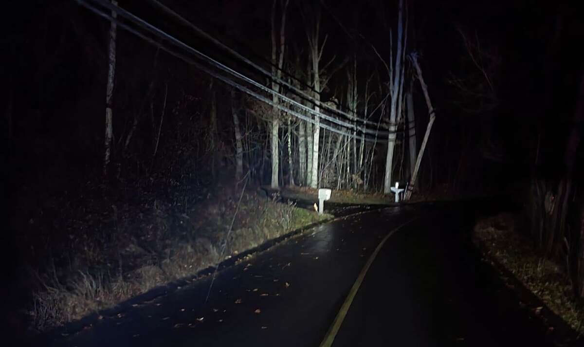 A section of Shortwoods Road in New Fairfield is closed Tuesday morning due to a snapped utility pole.