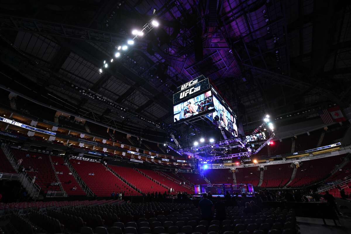 A general view of the Octagon prior to the UFC 265 event at Toyota Center on August 07, 2021 in Houston. (Photo by Josh Hedges/Zuffa LLC)