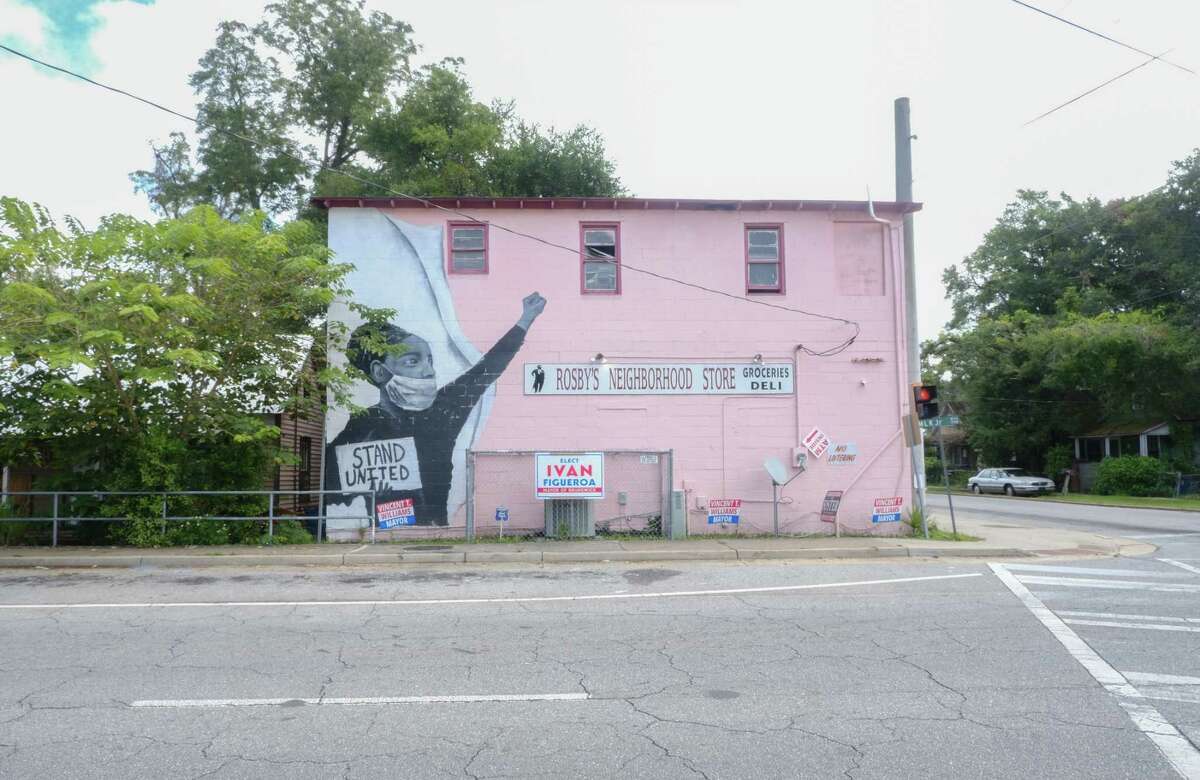 A mural in Brunswick, Ga., supporting Black Lives Matter. Ahmaud Arbery was shot and killed in the area's Satilla Shores neighborhood in February 2020.
