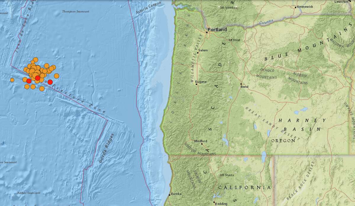 60 earthquakes strike off Oregon coast, with largest reaching magnitude 5.8