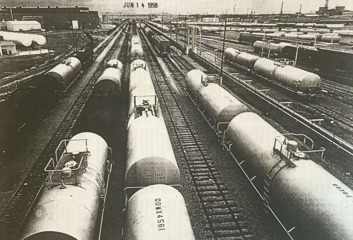 Rail cars carrying various chemicals stretch to the horizon on The Dow Chemical Co.'s grounds. June 1998