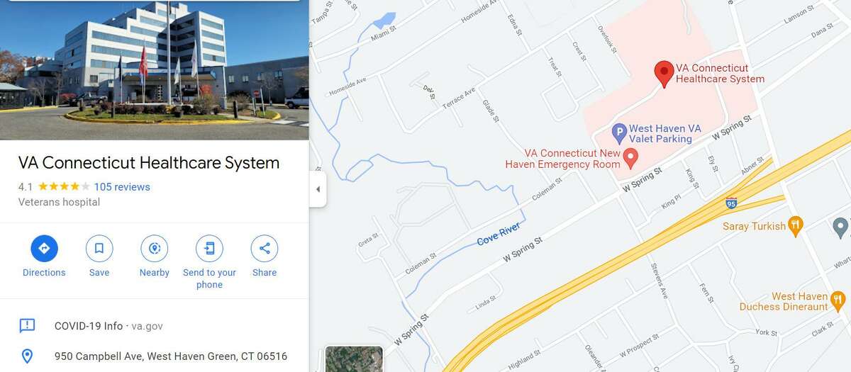 A screenshot from Google Maps over the weekend shows the city of West Haven appearing as “West Haven Green” in the address of the Veterans Affairs medical center.