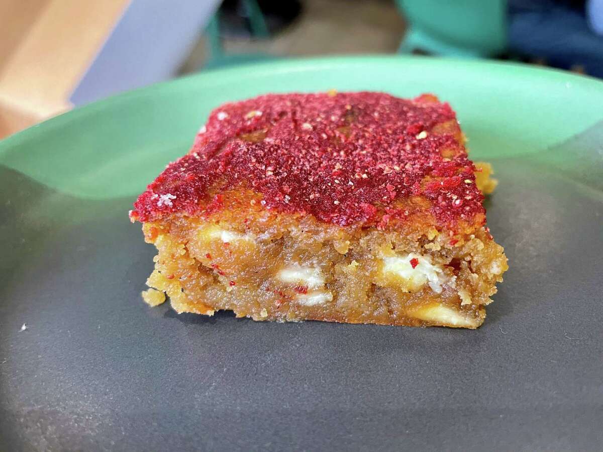 Automat's blondie is made with miso, white chocolate and strawberries.