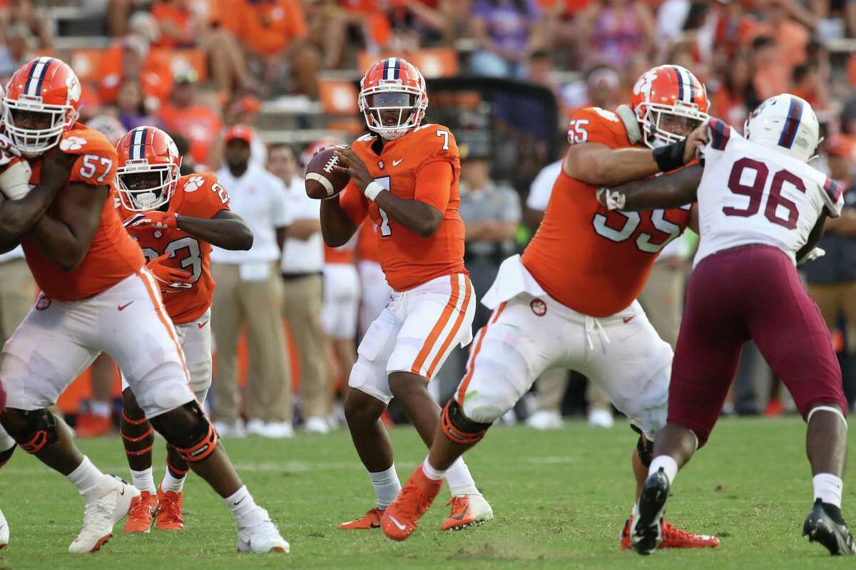 CLEMSON, SC - SEPTEMBER 11: Taisun Phommachanh (7) quarterback of Clemson during a college football game between the South Carolina State Bulldogs and the Clemson Tigers on September 11, 2021, at Clemson Memorial Stadium in Clemson, S.C. (Photo by John Byrum/Icon Sportswire via Getty Images)