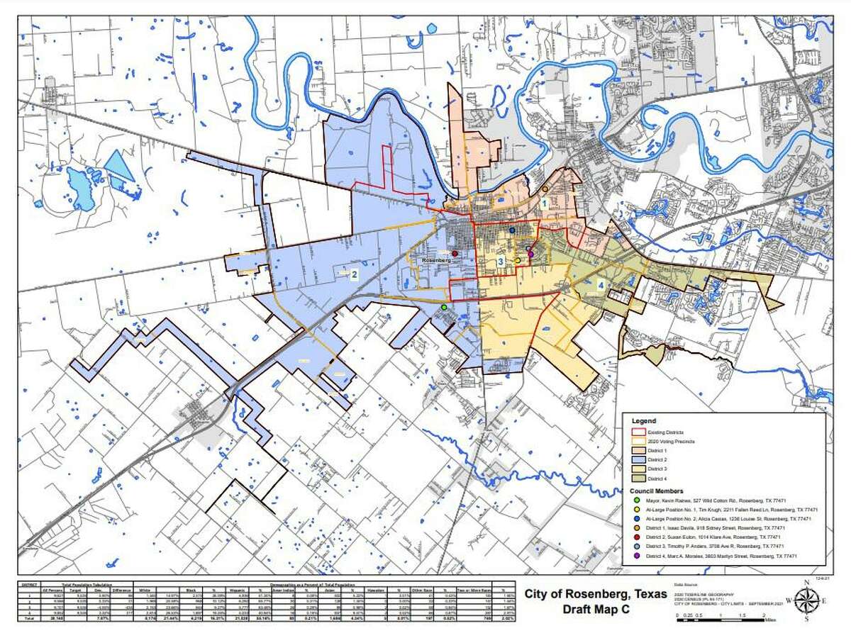 Draft map C for Rosenberg City Council redistricting is set to be presented to the council on Tuesday, Dec. 14.