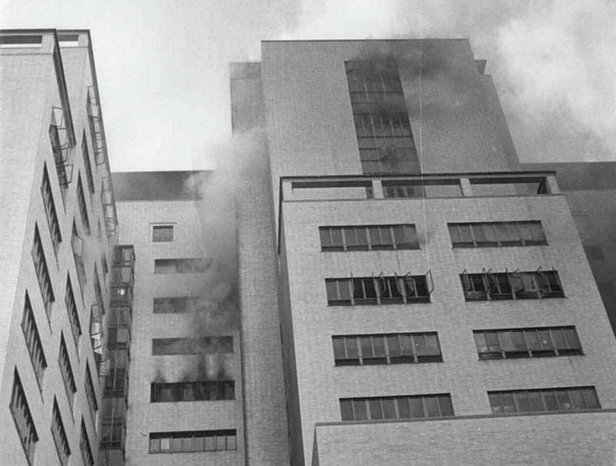 The scene of a deadly fire at Hartford Hospital in Hartford, Conn., on Dec. 8, 1961.