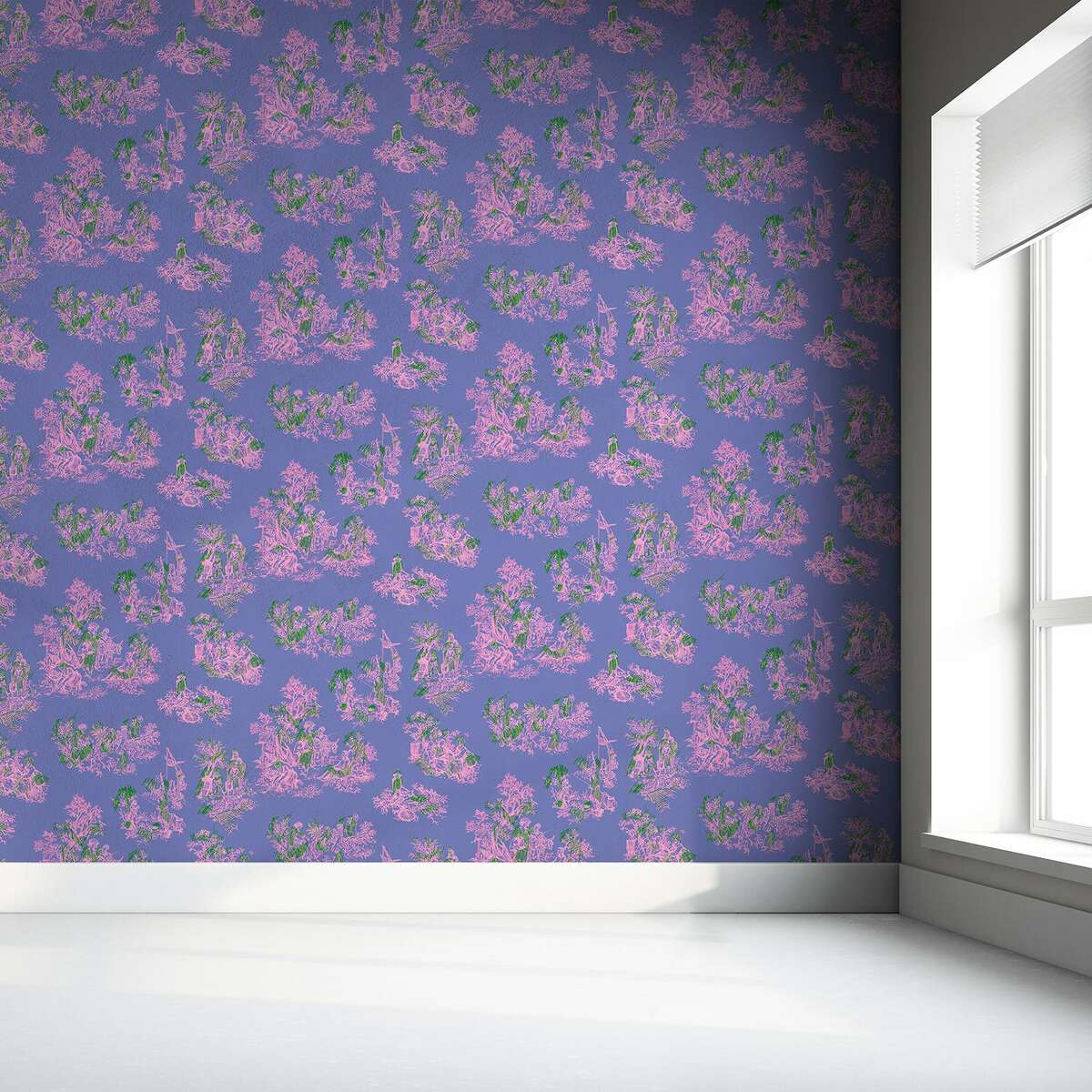 Perwinkle is a background color in this wallpaper pattern by Once Upon Our Time. On Dec. 12, 2021, Pantone announced that "Very Peri" -- a periwinkle with deep red-violet undertones -- would be its 2022 Color of the Year.