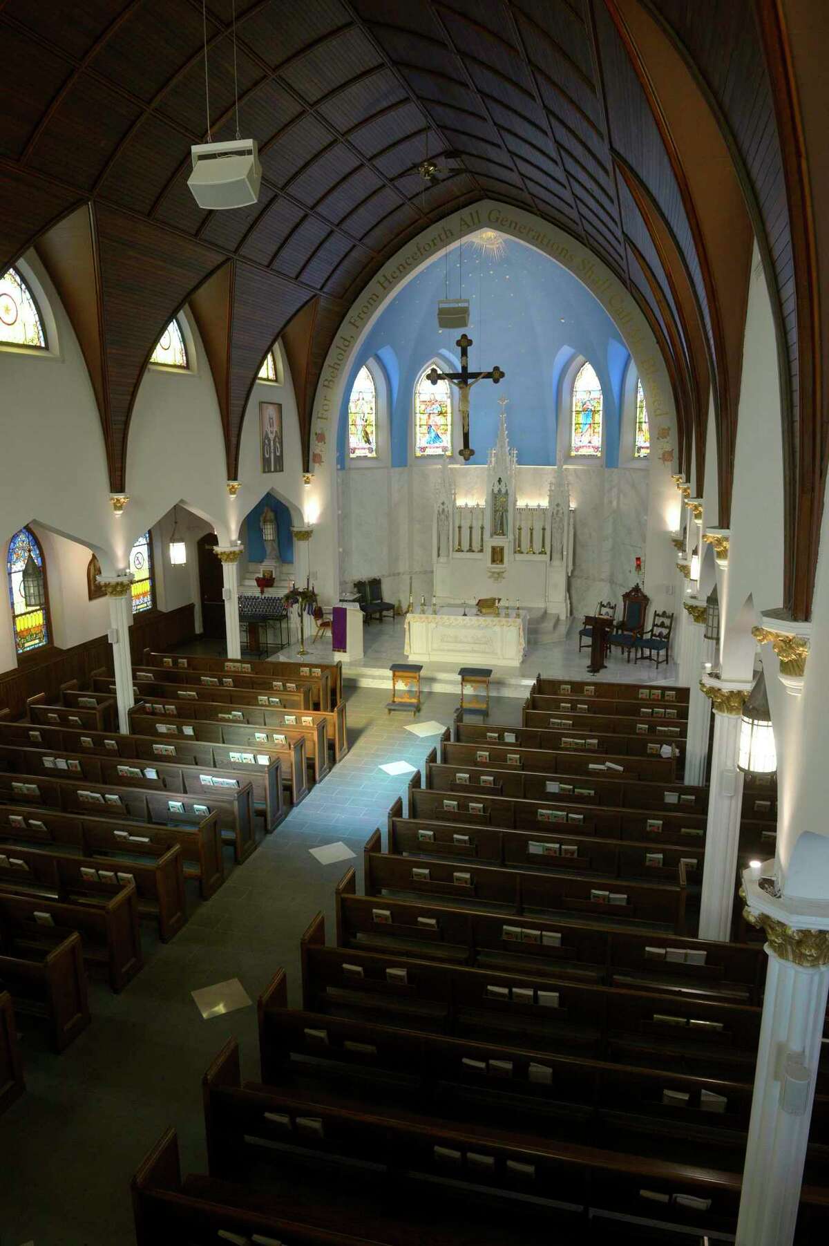 The newly-renovated St. Mary’s Parish church building recently reopened. Tuesday, Dec. 7, 2021, Ridgefield, Conn.