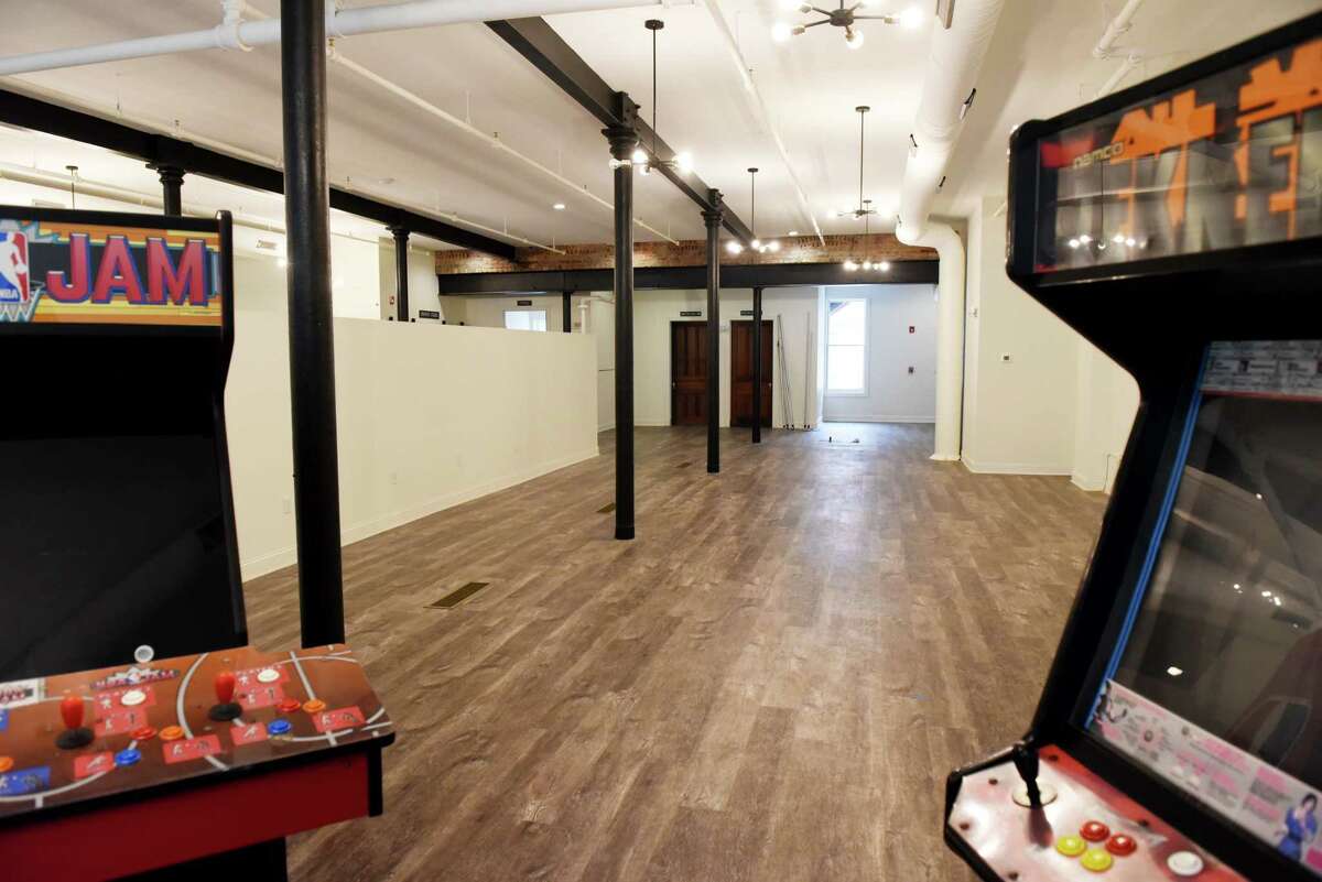 The space at 148 Clinton St. where Chelsea Heilmann, founder and owner of Take Two Cafe plans to open an arcade bar with vegan food on Thursday, Dec. 9, 2021, in Schenectady, N.Y. Heilmann expects to launch the effort next spring after internally renovating the space to add a bar and kitchen.