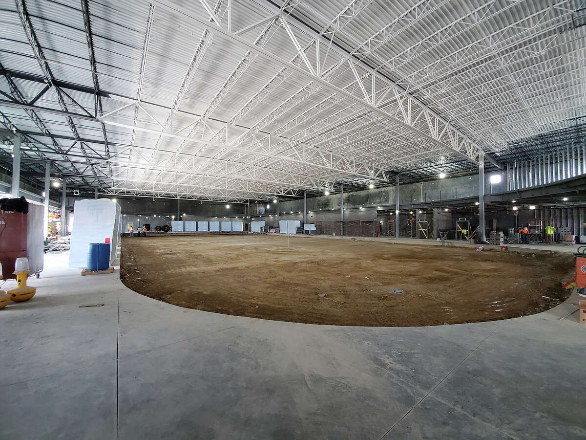 A look from one corner of the future rink at the R.P. Lumber Center as construction continues in Edwardsville.