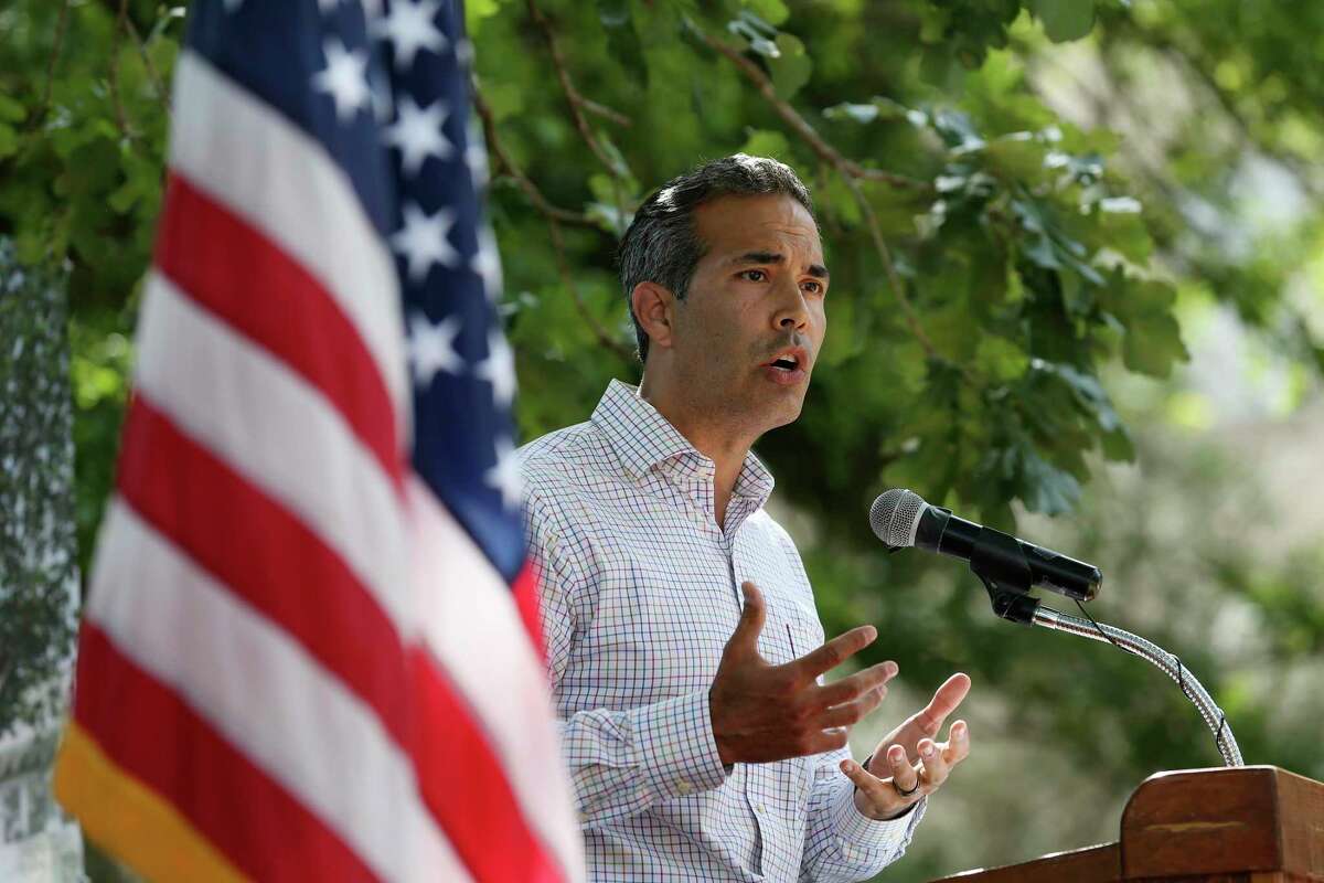 Texas Land Commissioner George P. Bush addresses the crowd during the Alamo Exhibit Hall and Collections Building groundbreaking ceremony, Tuesday, Aug. 17, 2021. Bush visited Laredo on Thursday as part of his “Secure the Border” Tour.
