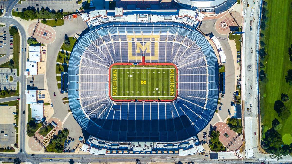 An aerial shot of University of Michigan's football stadium in Ann Arbor. 