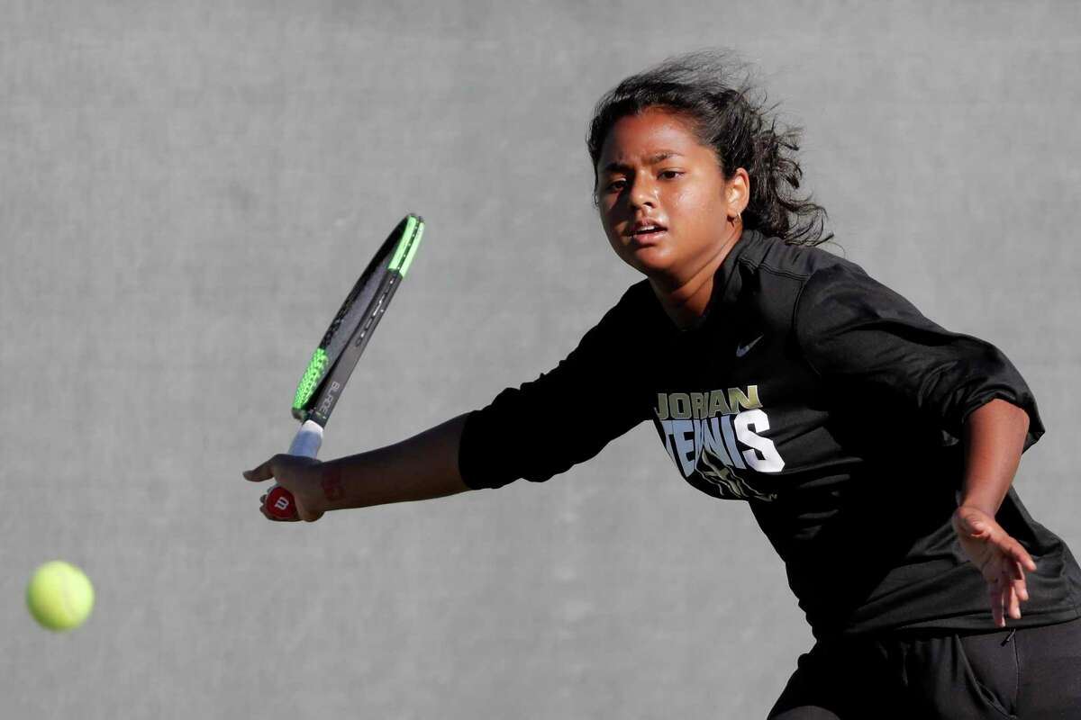 Jordan Katy’s Keethana Hari during the UIL State Team Tennis Class 5A Semifinals match against Highland Park held at Texas A&M Thursday, Oct. 28, 2021 in College Station, TX.