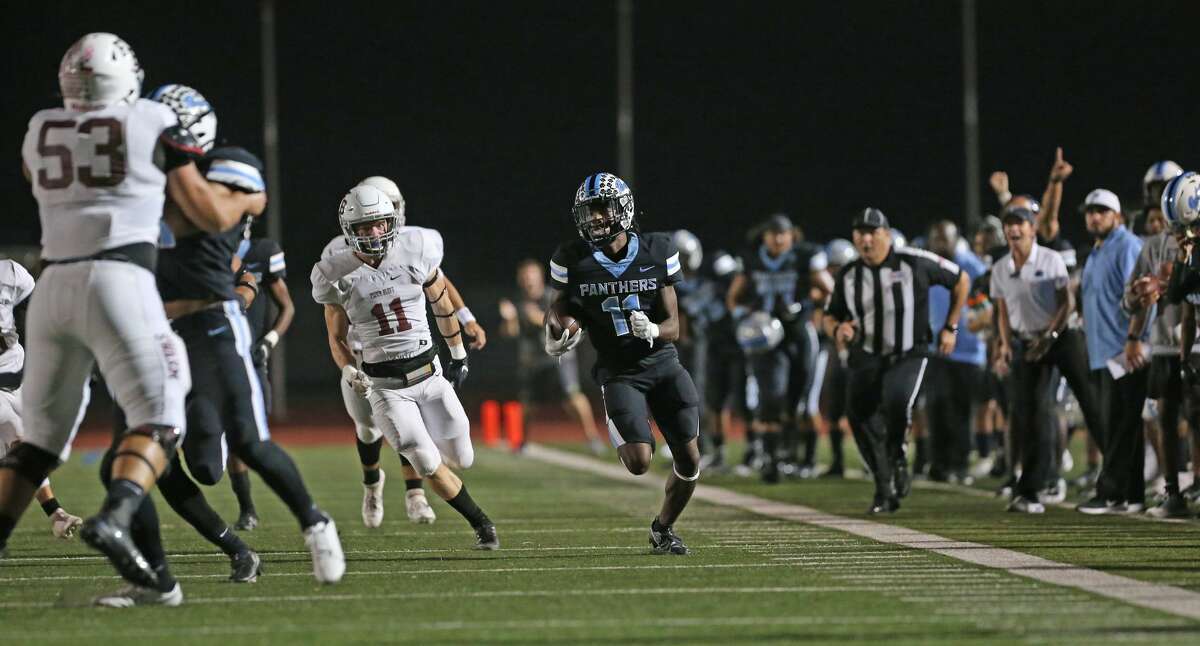 Paetow wide receiver Kole Wilson #11 on his first touchdown. At halftime Paetow 52 Corpus Christi Flour Bluff 7 in Class 5A Division I state semifinal on Friday, Dec. 10, at Heroes Stadium, San Antonio.