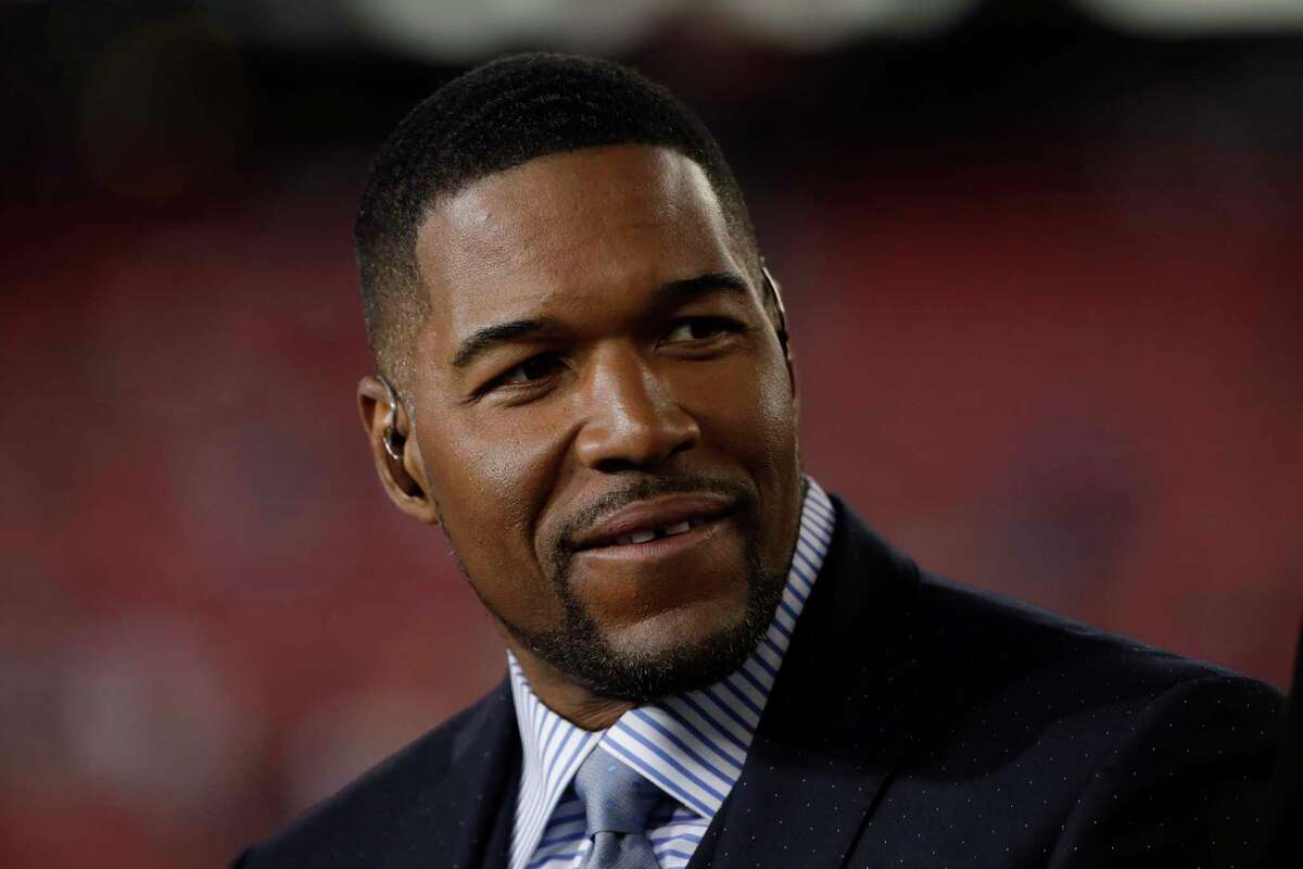 FILE - This Jan. 19, 2020 file photo shows Michael Strahan before the NFL NFC Championship football game between the San Francisco 49ers and the Green Bay Packers in Santa Clara, Calif. Strahan will be among the crew on Blue Origin's next flight to space. The company said Tuesday, Nov. 23, 2021 that the Good Morning America co-host, who just turned 50 on Sunday, will join Laura Shepard Churchley, the eldest daughter of Alan Shepard, on the flight. (AP Photo/Marcio Jose Sanchez, File)