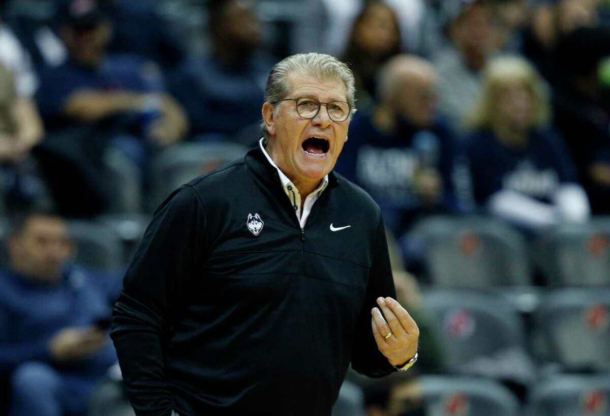 UConn coach Geno Auriemma shouts at his team during a game against UCLA on Dec. 11.