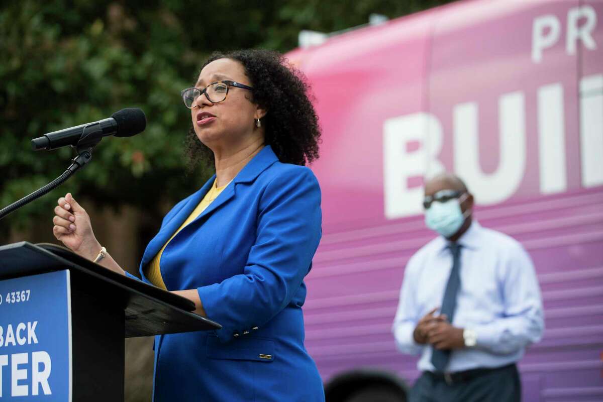 Texas Democratic Party Vice Chair Dr. Carla Brailey speaks during the DNC’s “Build Back Better” bus tour stop Wednesday, Aug. 18, 2021 in Houston. The bus tour is highlighting how President Biden and Democrats are delivering for the American people with the creation of more than four million new jobs, tax cuts for middle-class families, and lower health care costs. The tour is making stops in more than ten states across the South, Mountain West, Midwest, and Northeast throughout the month of August.