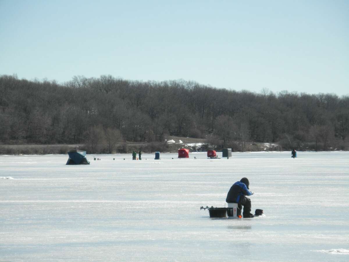 Dozens of anglers could be found on Manistee Lake in March 2021, however, most lakes in the area are barely frozen over yet this season.