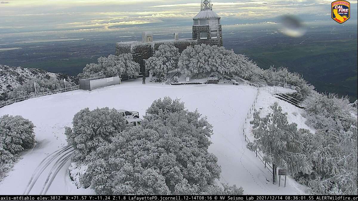 A fresh layer of snowfall covered the peak of Mount Diablo on Tuesday morning, Dec. 14, 2021.