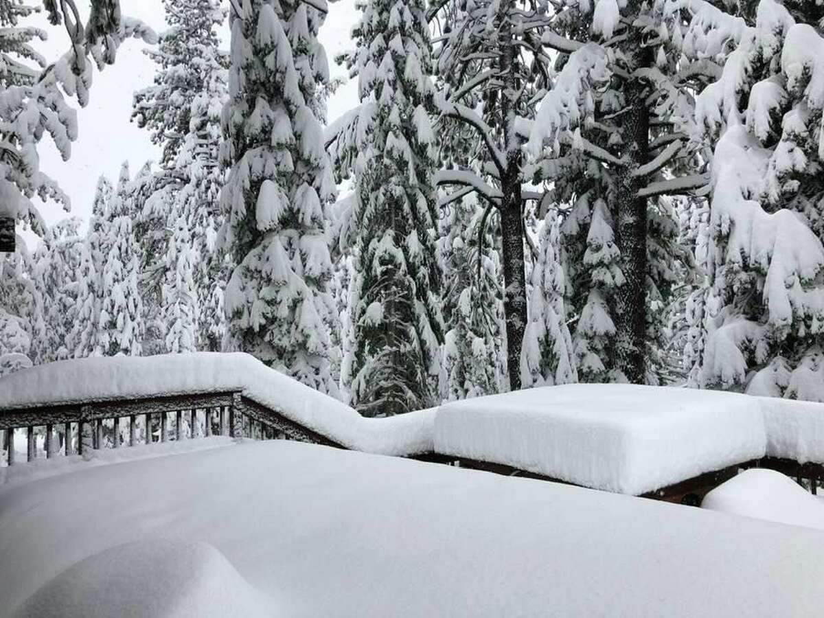 Snow blankets a home near Lake Tahoe.