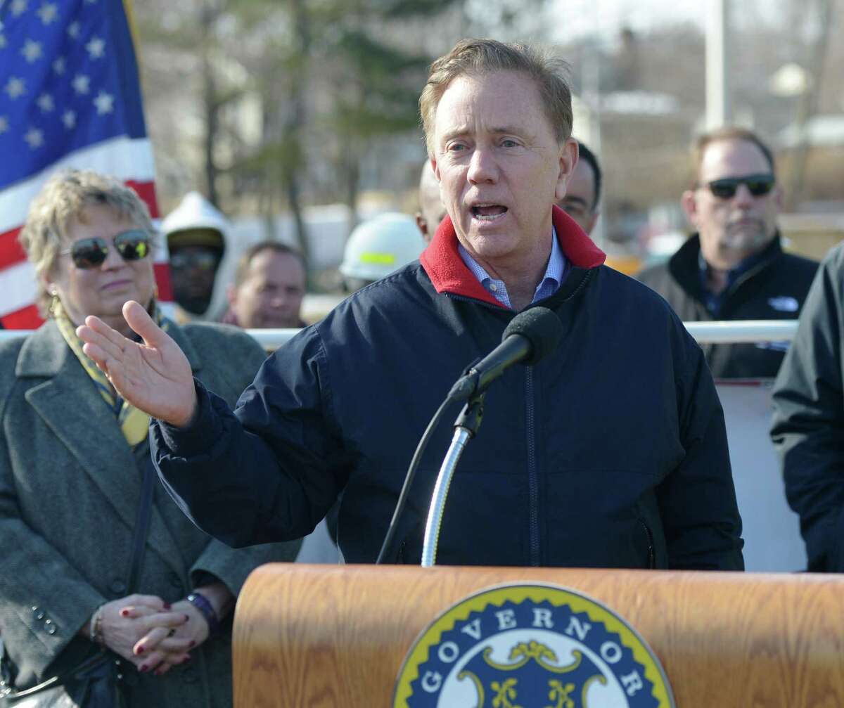 Connecticut Gov. Ned Lamont speaks about the new overpass being built spanning I-95's Exit 9 in Stamford, Conn. Monday, March 11, 2019. Connecticut Gov. Ned Lamont joined Stamford Mayor David Martin to talk about the replacement of the bridge that spans across I-95 at East Main Street and the importance of investing in the state's infrastructure.
