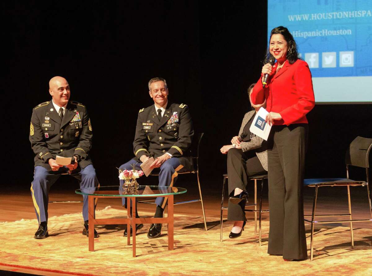 Houston Hispanic Chamber of Commerce speaker Dr. Laura Murillo closes the Hispanic Impact Summit at the Asia Society Texas Center with U.S Army, Juan R. Canalda III, Damon S. Robins and Magdalena Mendoza-Starck, Director, Diversity & Inclusion at Lone Star College on Thursday, December 6, 2018, in Houston.