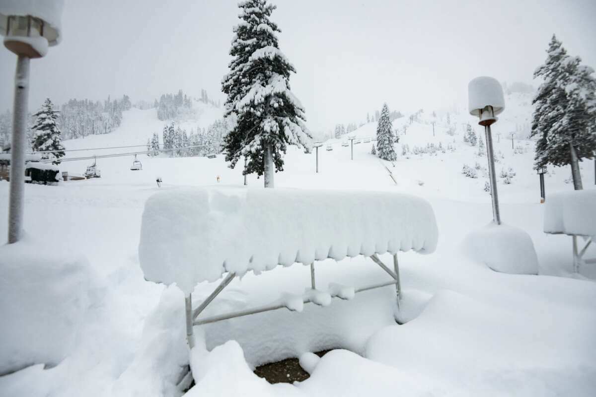 The snow fall at Palisades Tahoe on Dec. 14, 2021. The ski resort received over four feet of new snow from the atmospheric river.