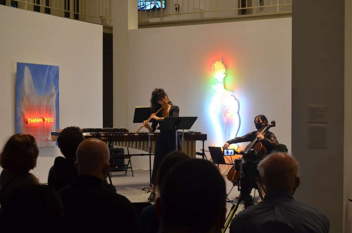 Members of The Knights perform at the University Art Museum on 12-6-21, (photo by Darcie Abbatiello)