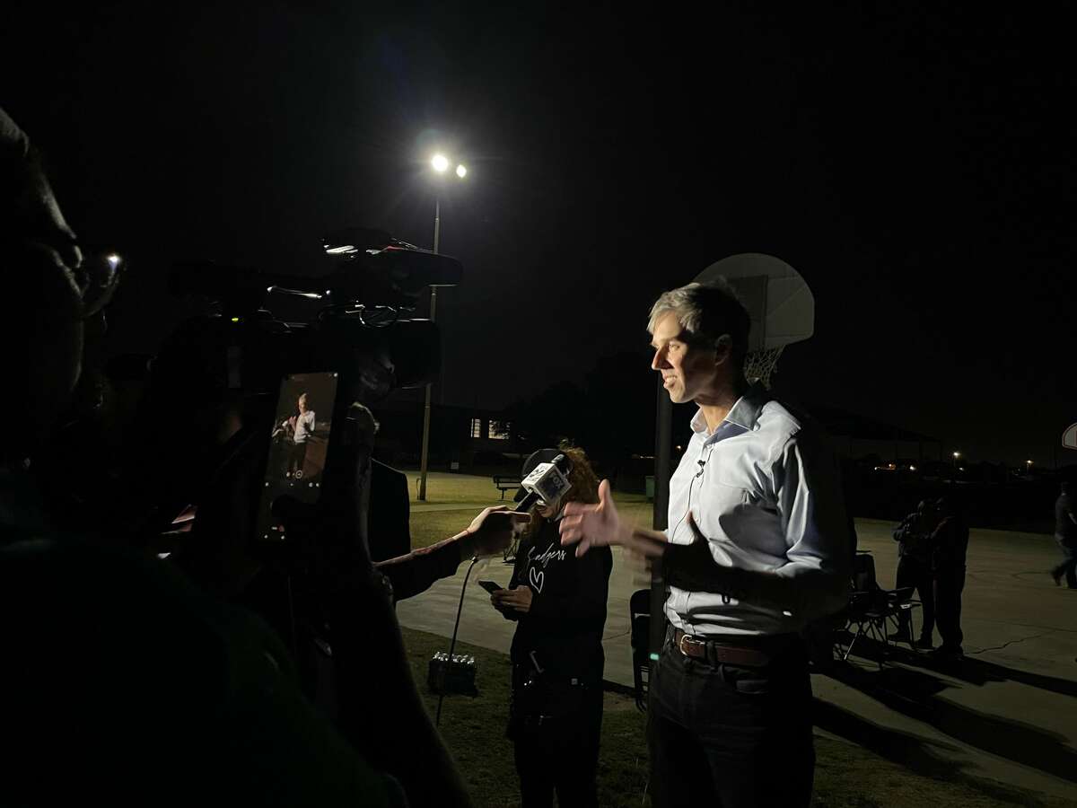 Gubernatorial candidate Beto O’Rourke talks to the media Tuesday, Dec. 14, 2021, during his visit to Midland. 