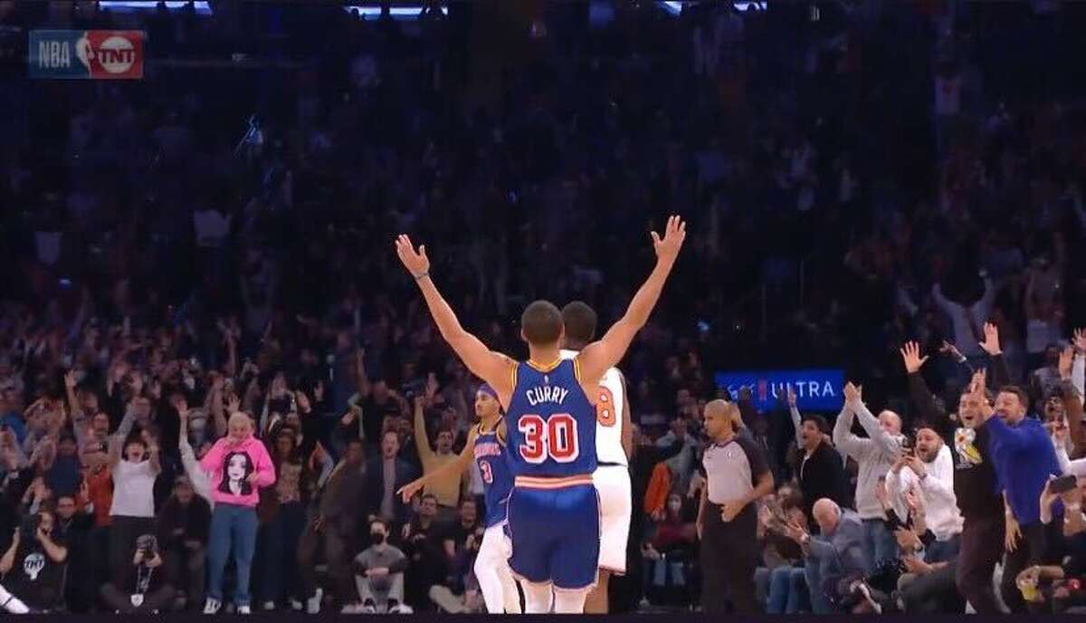 Warriors guard Steph Curry moments after setting the all-time 3-point record.