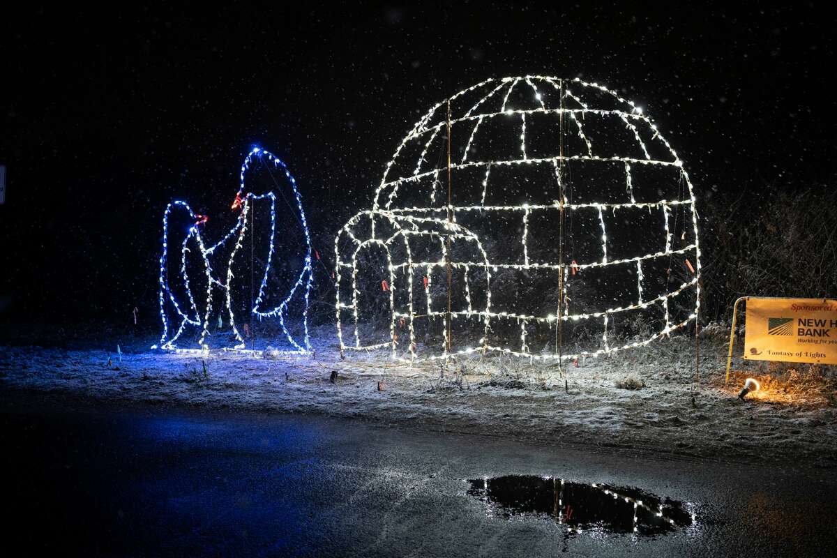 The light displays part of the Fantasy of Lights at Lighthouse Point Park in New Haven, Conn. in Dec. 2021. 