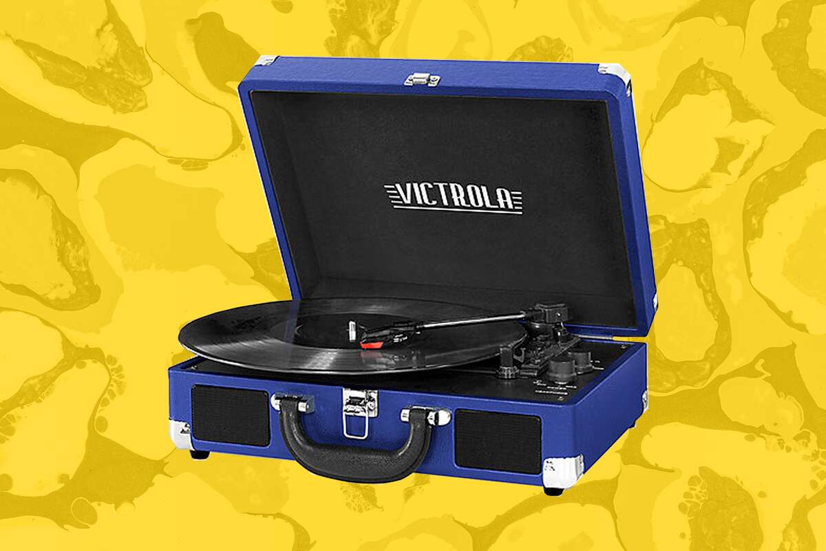 The Victrola Vintage 3-Speed Bluetooth Portable Suitcase Record Player ($29.99) from Woot!