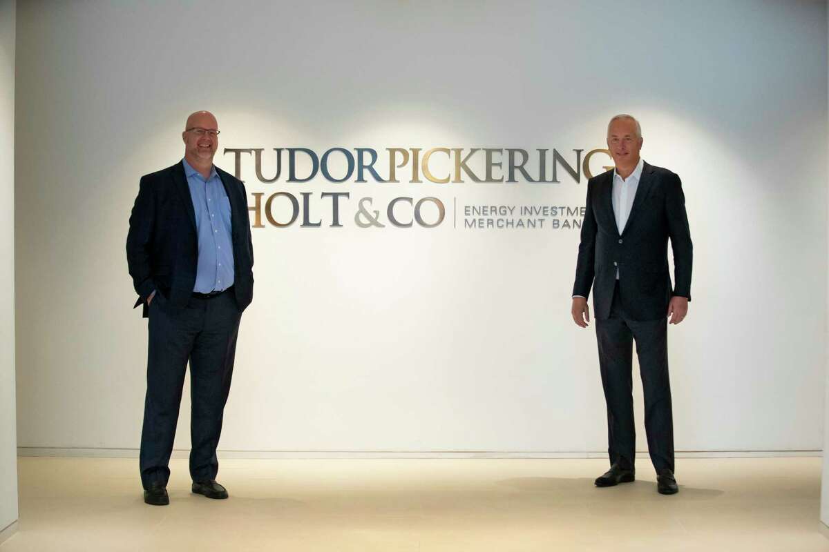 Maynard Holt, left, and Bobby Tudor are retiring from the investment bank they founded and led, Tudor Pickering and Holt. The bank, which specialized in energy, helped finance the shale revolution that transformed the global energy landscape and Houston. Photographed in their downtown office, Wednesday, Nov. 17, 2021, in Houston.