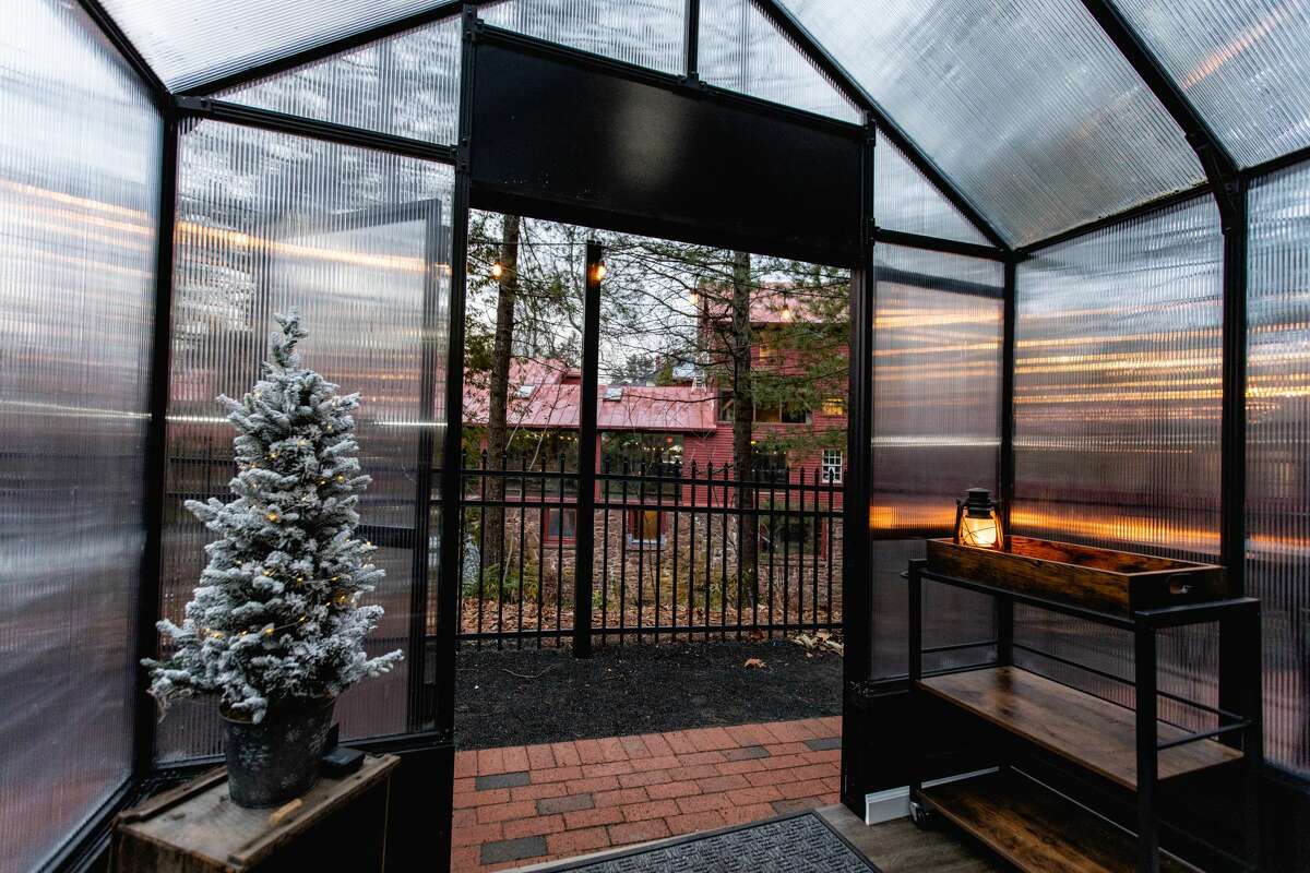 Outdoor dining structures at Millwright's in Simsbury on Dec. 2, 2021.