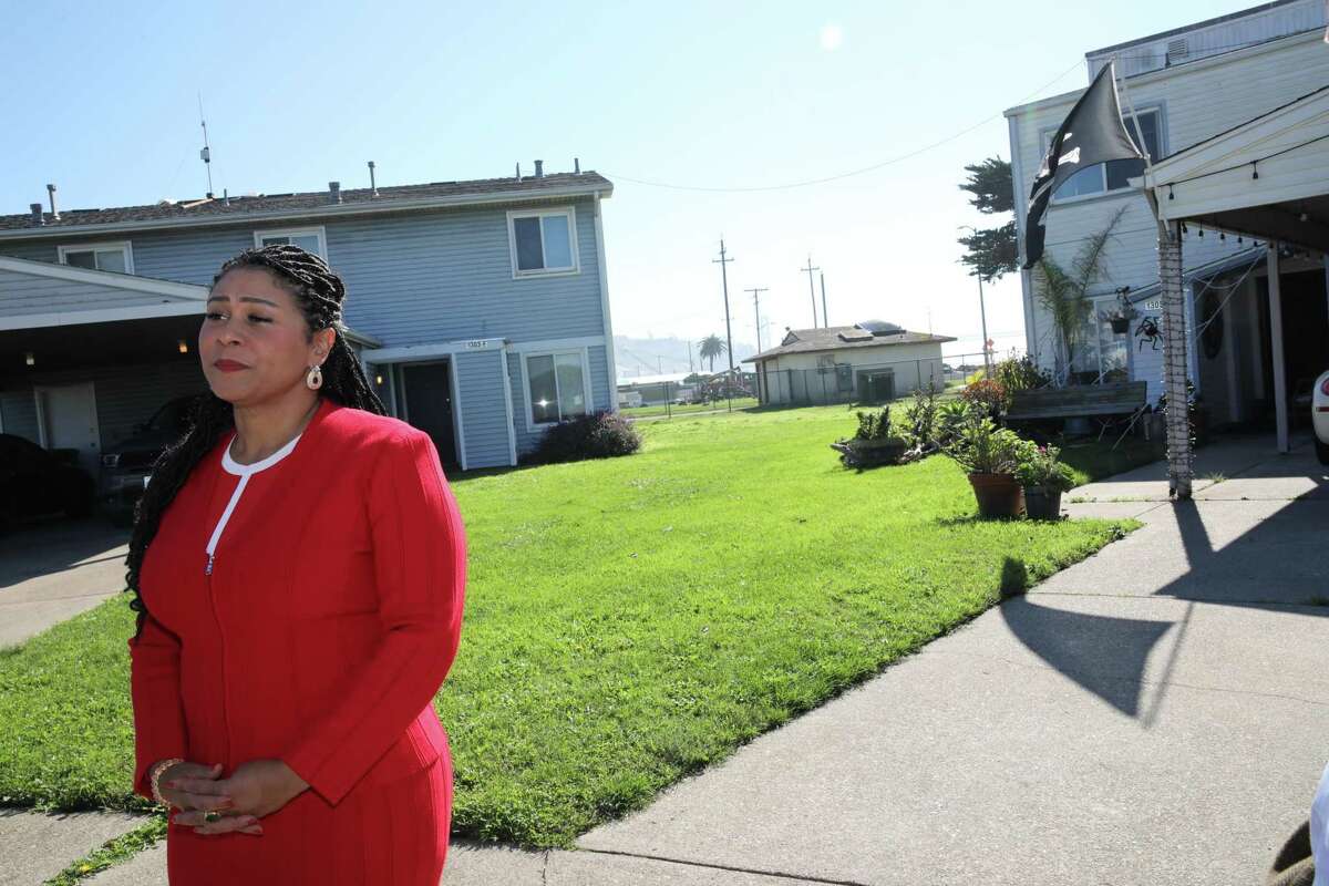 San Francisco Mayor London Breed stands in front of her former Treasure Island in San Francisco, Calif. The mayor has announced a proposal to streamline the housing permitting process.