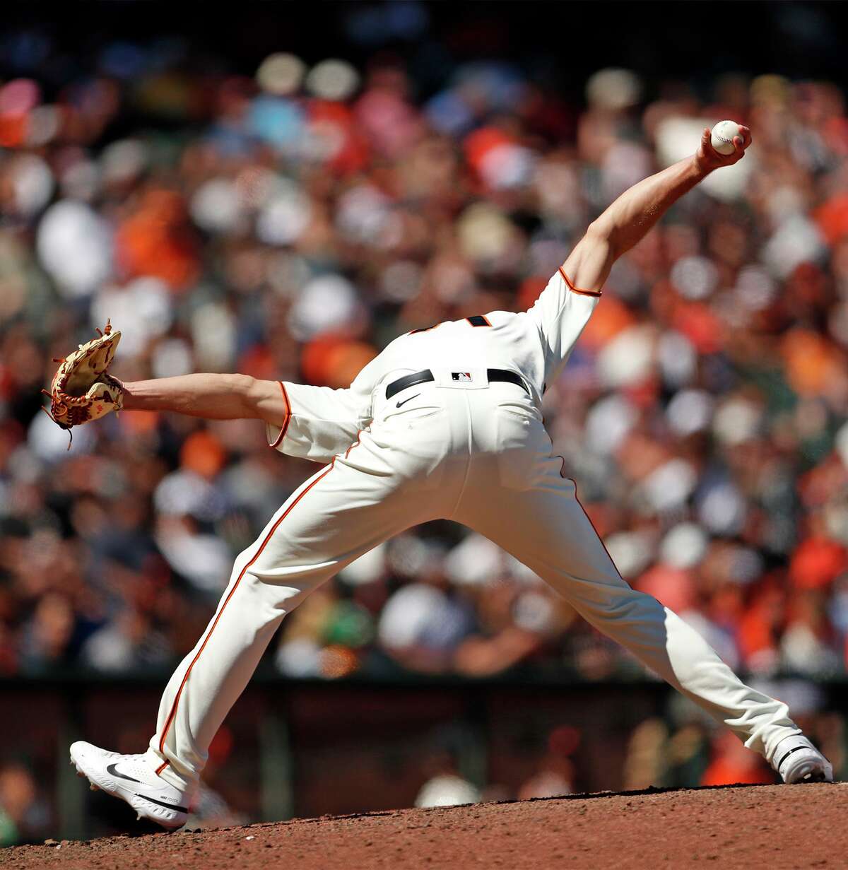 San Francisco Giants' Tyler Rogers pitches against Houston Astros in 8th inning during MLB game at Oracle Park in San Francisco, Calif., on Sunday, August 1, 2021.