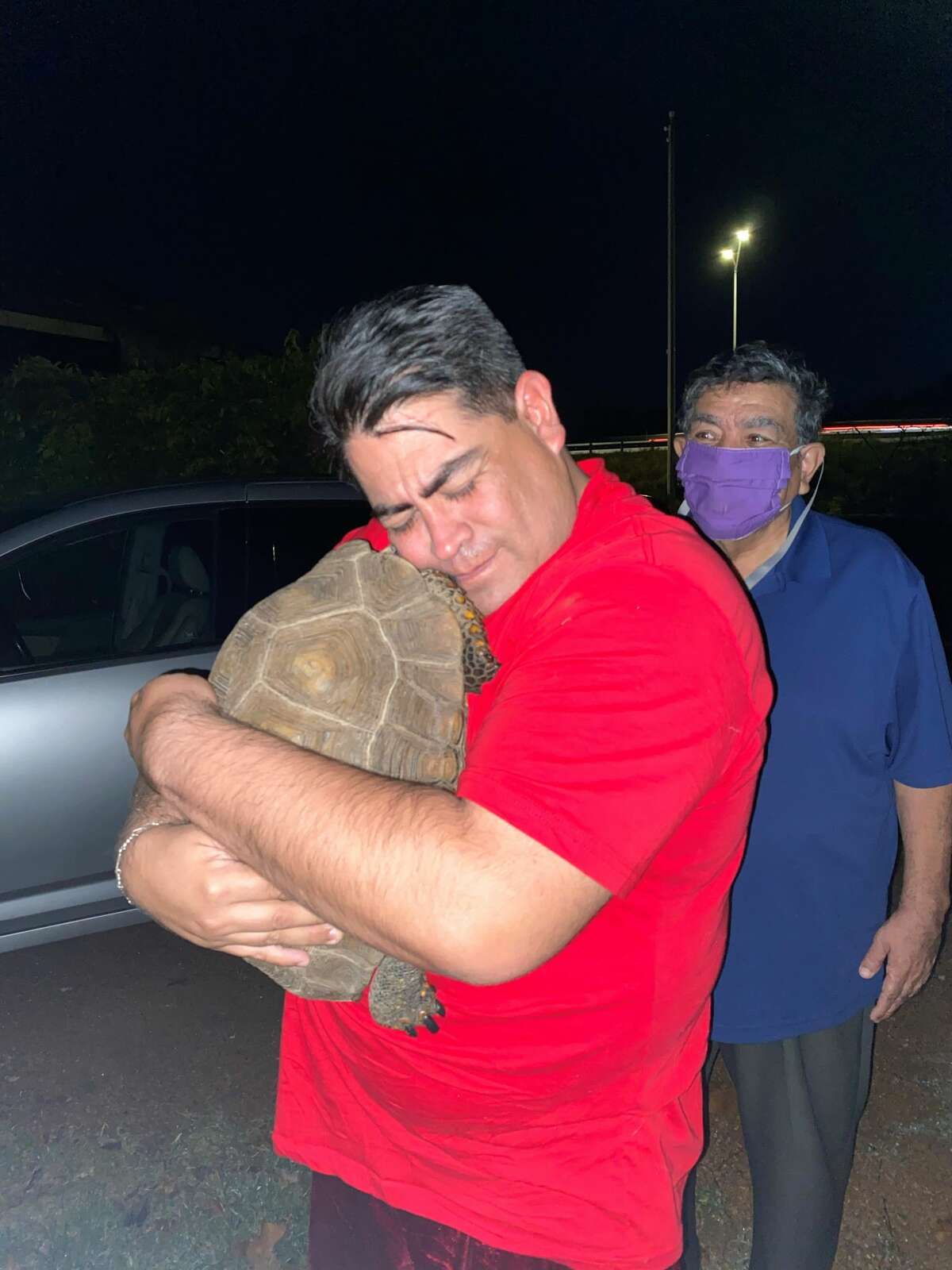 Diego, a 22-year-old rescue tortoise who went missing from his San Marcos backyard on Oct. 26, 2021, is reunited with his owner Daniel Guerrero on Dec. 3, 2021. Guerrero is a former mayor of San Marcos from 2010 to 2016.