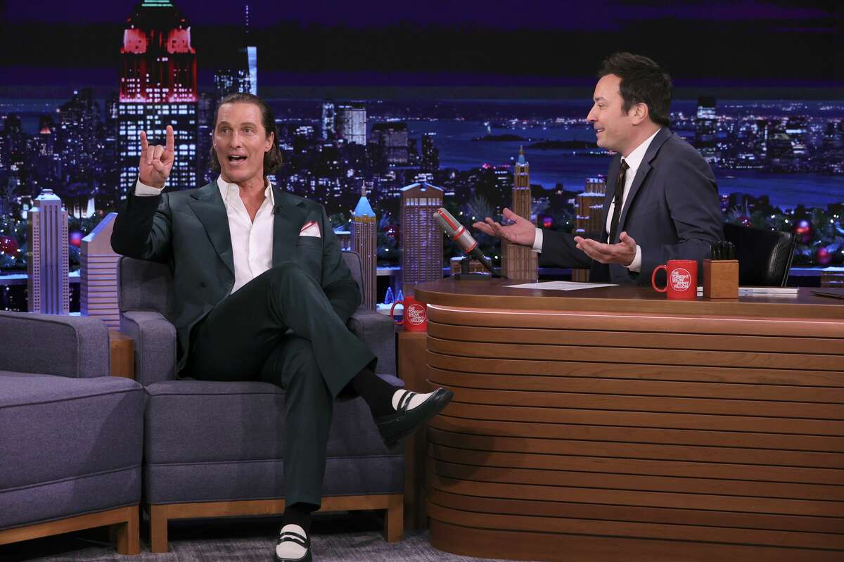 Actor Matthew McConaughey during an interview with host Jimmy Fallon on Tuesday, Dec. 14, 2021.