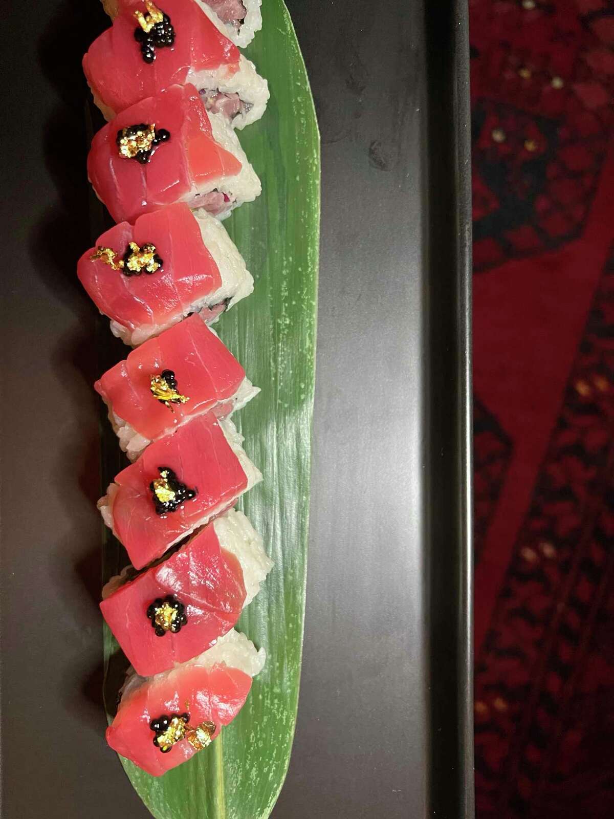 Sushi options include the Up Scale Roll with toro tuna, asparagus, caviar and gold flakes at Up Scale, a new Southtown restaurant from the owners of Little Em’s Oyster Bar.