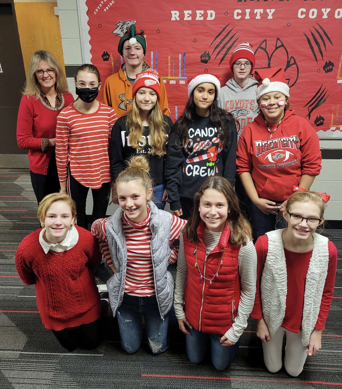 On Wednesday, Dec. 15, Reed City Middle School students showed their Christmas spirit. Fifth graders dressed like reindeer, sixth graders like elves, seventh graders like candy canes, and eigth graders like Santa Claus.
