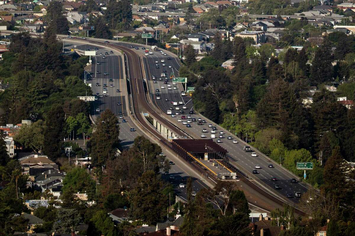 Cars move comfortably along Highway 24 in Oakland, Calif. Monday, April 26, 2021. CalTrans data for the Bay Area's nine counties shows that while traffic volume has definitely rebounded to near pre-pandemic levels, actual congestion on freeways still remains lower than what it was before the pandemic.