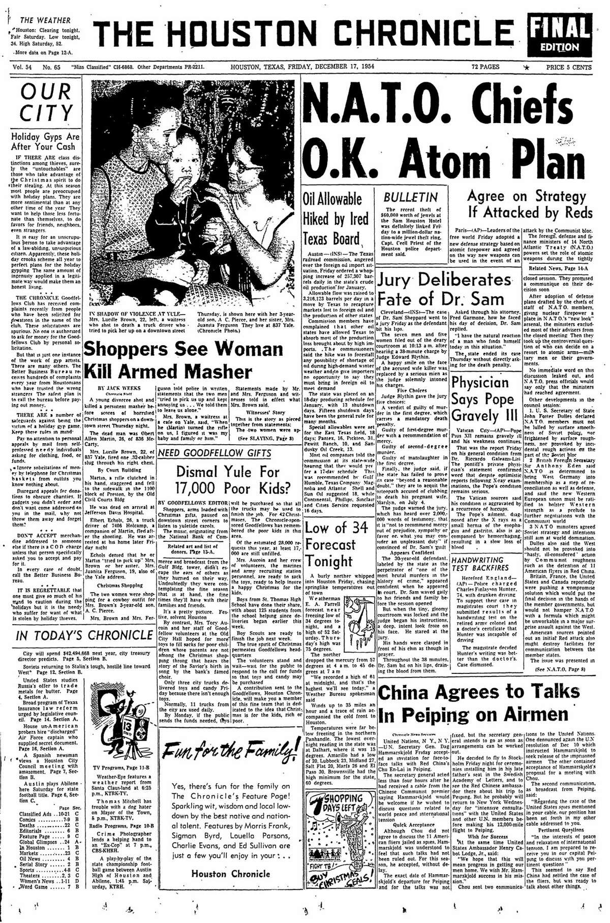 Houston Chronicle front page for Dec. 17, 1954.