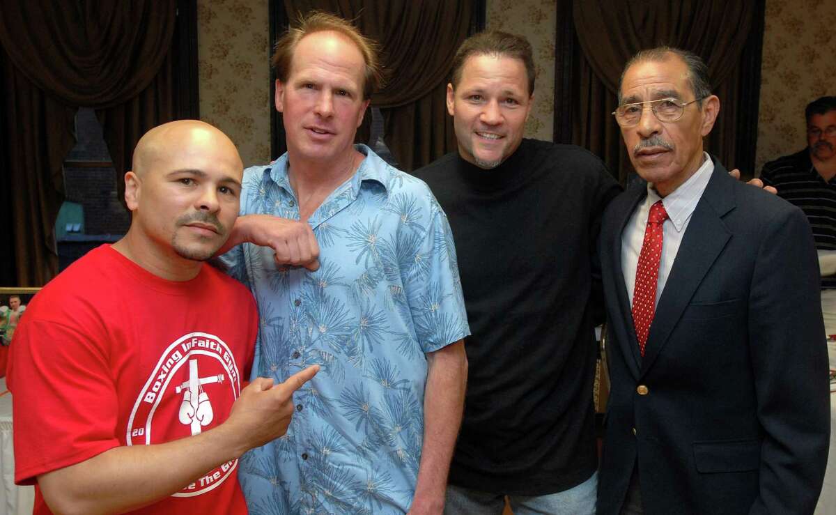 Brad Horrigan | New Haven Register. BH0351. New Haven, Connecticut - 05.22.09: Boxing in Faith gym owner Luis Rosa, Ring One gym Brian Clark, and local boxing legends John Scully and Gaspar Ortega.