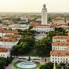 University of Texas Austin campus at sunset-dusk - aerial view