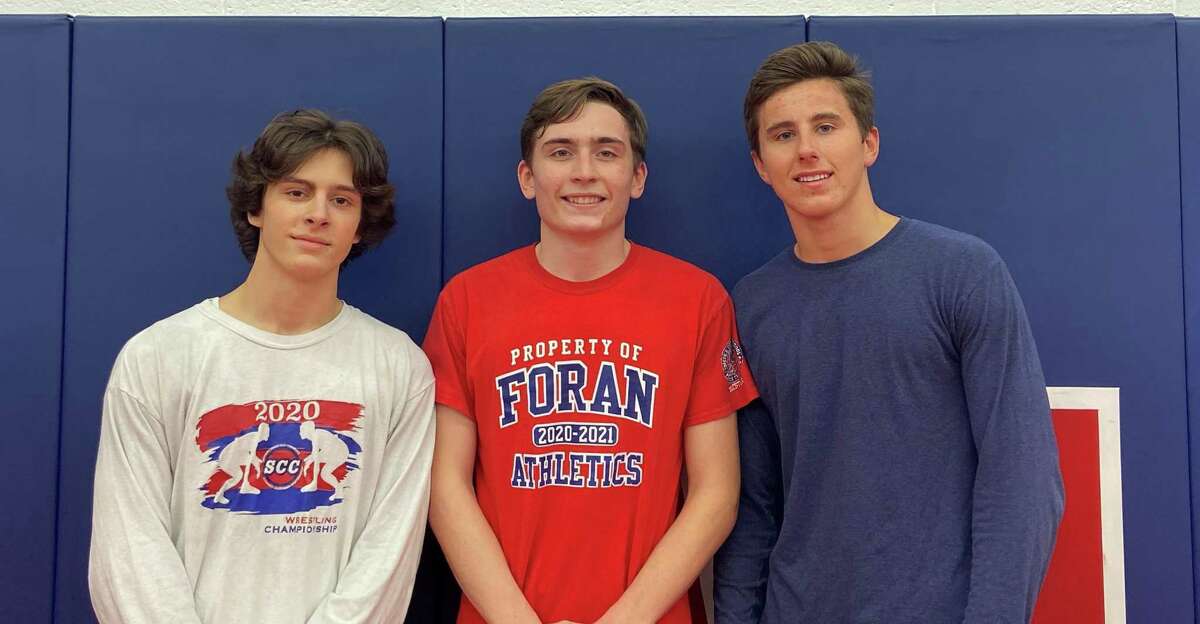 Craig Mager, Kyle Pokornowski and Anthony Giordano are Foran wrestling captains.