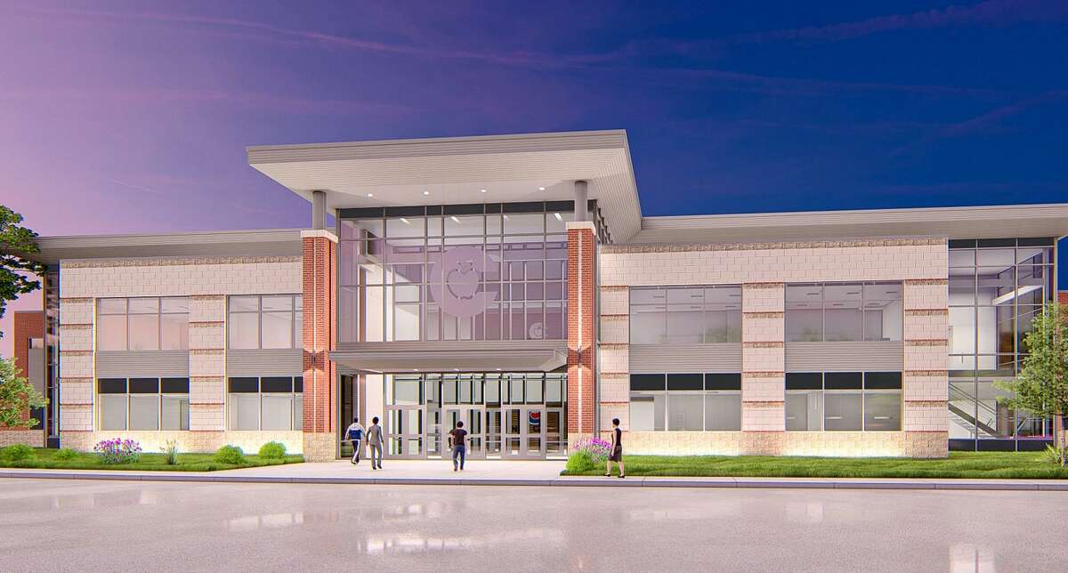 The new Conroe ISD teacher training facility attached to Woodforest Bank Stadium is set to open in 2022. A rendering shows what the front of the facility will look like when complete.