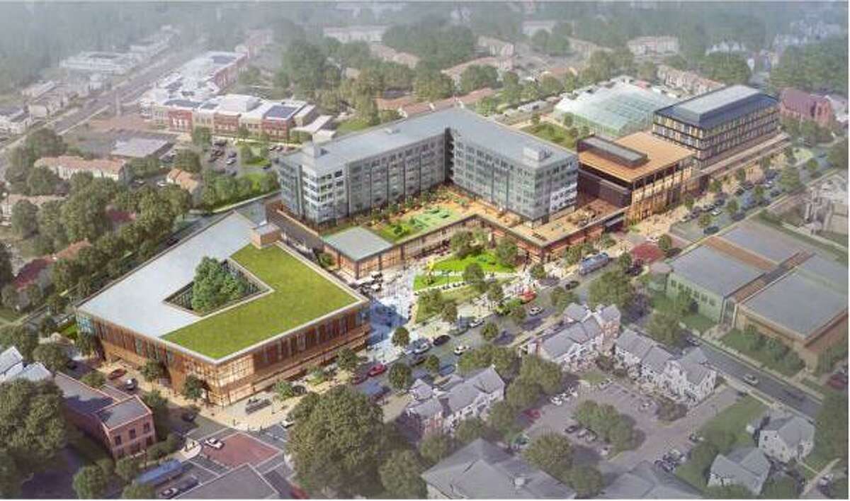 A rendering of the proposed $185 million ConnCat Place development to redevelop the current site of the Dixwell Plaza shopping center, which the New Haven City Plan Commission unanimously approved Dec. 15, 2021